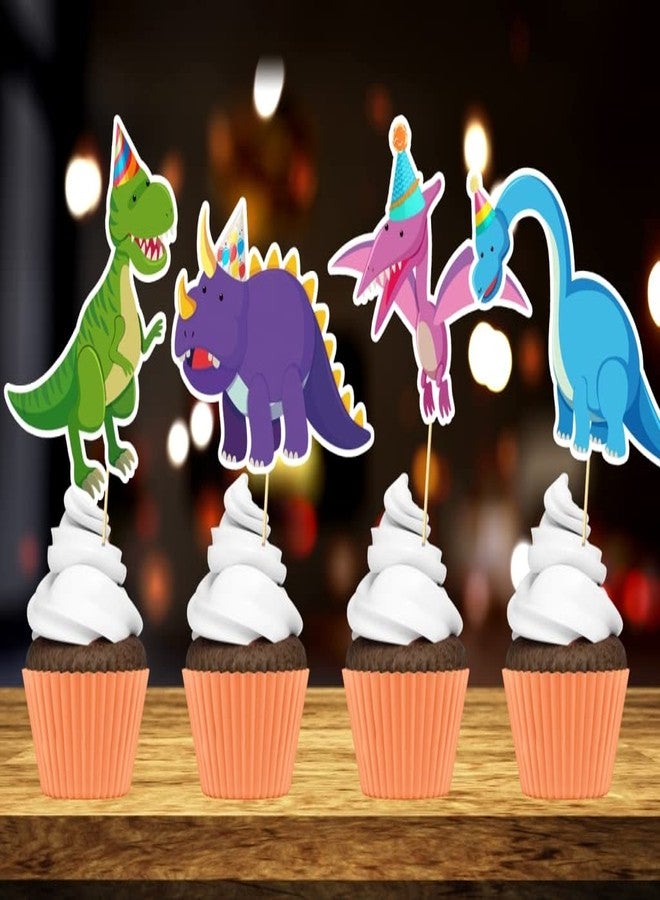 Klassik Pack of 20 Dinosaur theme Birthday Cup Cake Toppers | Dinosaur Theme Table Decoration Cake Toppers - Image 1